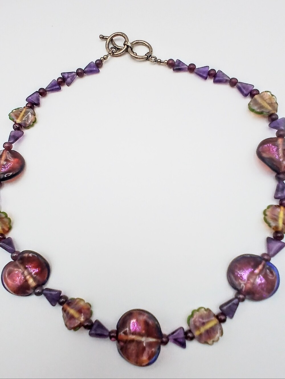 Artisan Handcrafted 925 Sterling Murano Glass Amethyst Garnet Necklace 32 grams